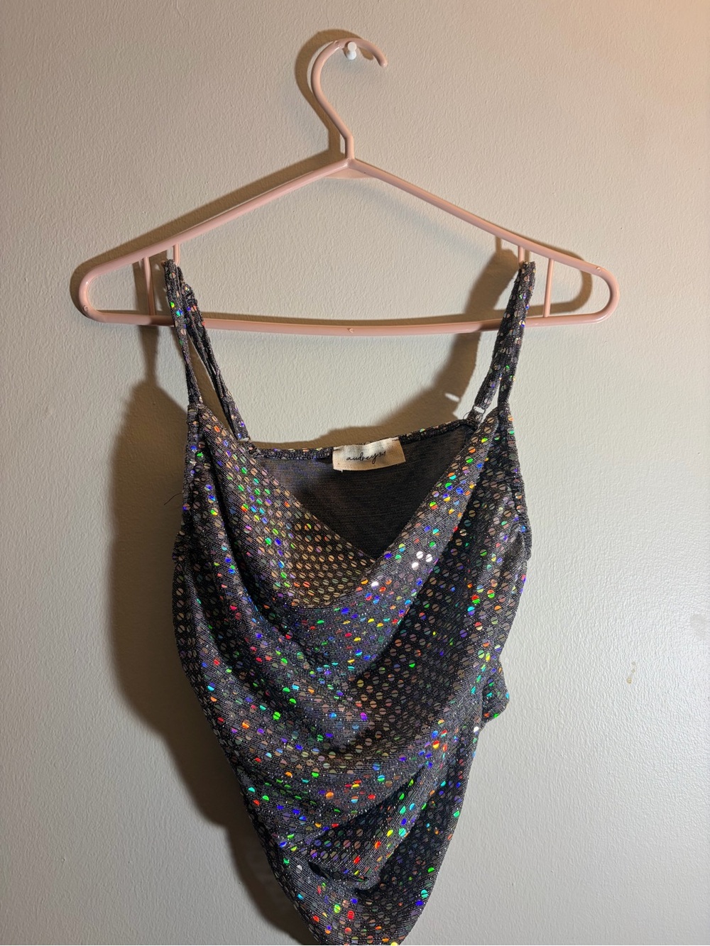 Audrey 3+1 Black Sequin Cowl Neck Tank